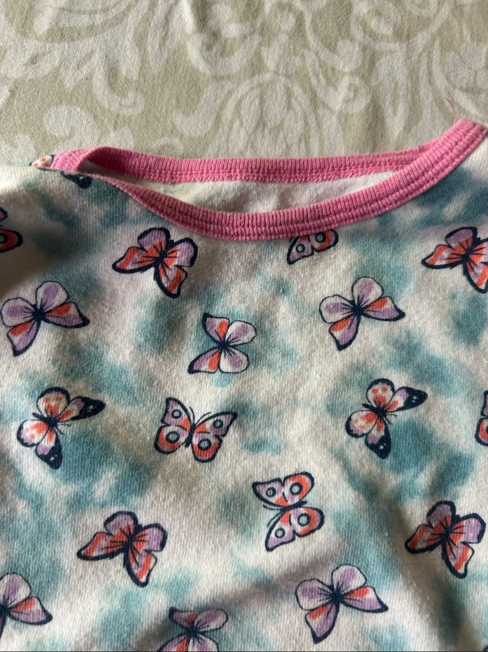 wonder nation White and Pink Butterfly Long-Sleeve Pajama Set